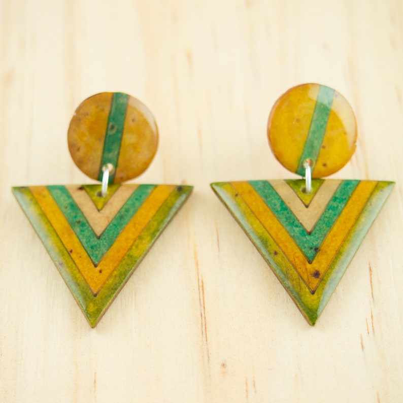 Pendientes de frutas plata de ley, pendientes amarillo mostaza, pendientes triangulares, pendientes art deco imagen 4