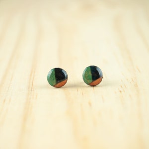 Boucles d'oreilles géométriques fruit, puces d'oreilles minimalistes Green-Orange Rond