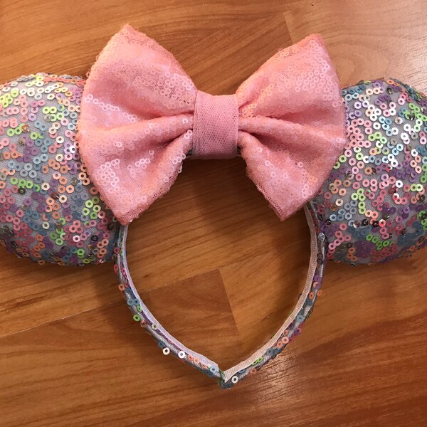 Multi pastel Minnie ears with pink bow