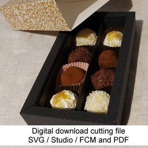 8 Trufa, Chocolate, Ballotin, Bonbons, Confections Box Descarga digital archivo de corte formatos SVG,Studio, PDF y FCM
