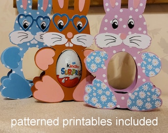 Easter Bunny Egg Holder cutting file. Patterned printables included  SVG - Studio - FCM and PDF format downloads