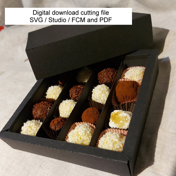 16 Truffe, Chocolat, Ballotin, Bonbons, Confections Box Téléchargement numérique fichier de découpe SVG,Studio, PDF et FCM formats