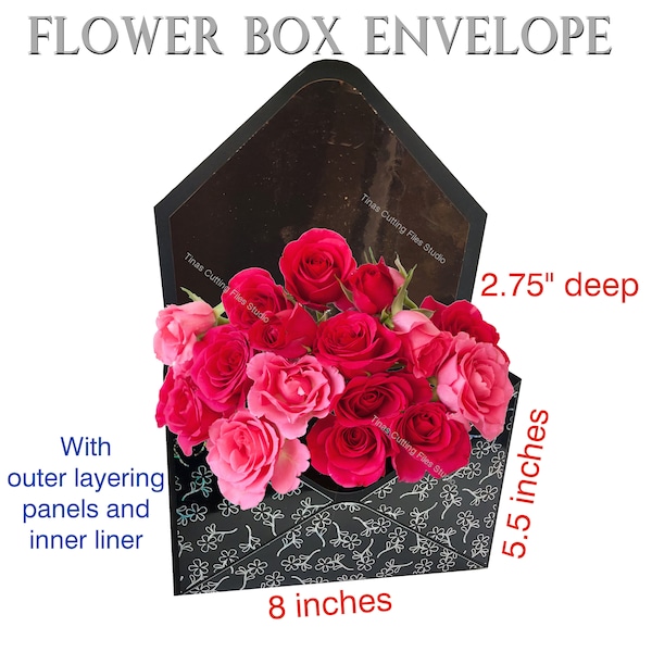 FLOWER BOX ENVELOPE 3d - svg-studio-fcm formats Valentines Mothers Day Weddings Birthdays