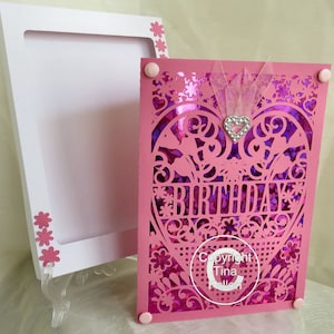 Pretty Birthday Card (with box) beautiful cutout design - digital download SVG and Studio