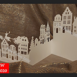 Christmas Town Tri Fold Card con una scatola di carte - File di taglio digitale download svg - studio e FCM