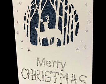 Deer in Forest Christmas Card with greetings inset - Digital cutting file download