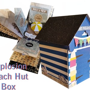 Beach Hut Explosion / Exploding Box Kit con extras - Formatos de archivo de corte digital de tarjeta, svg studio fcm