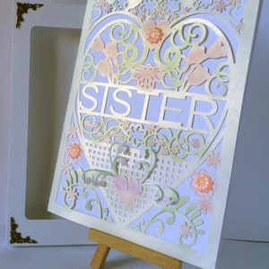 Schwester Geburtstagskarte (mit Box) schönes Cutout Design - digitaler download SVG und Studio