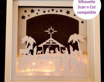 Crèche de Noël - Multicouche pour Shadow Box Light Box cadre SVG Studio et FCM formats de découpe numérique et PDF coupé à la main