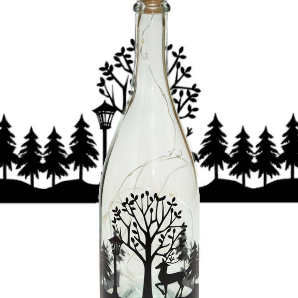 Deer in forest lamplight Christmas - Cutting File - SVG FCM Silhouette Wine bottle Vinyl Quote Commercial use see description