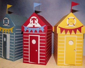 Strandhuis / hut / doos / hut 3D-model met presentatiedoos - verzegeld dak of te openen dak, machinaal of handgesneden formaten