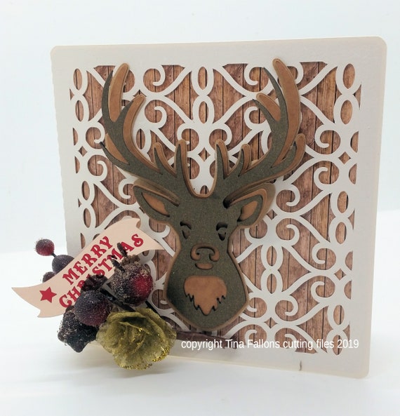 Deer / Stag - Layered 3d Christmas Card Square shape -  Studio / SVG/FCM etc format download cutting file