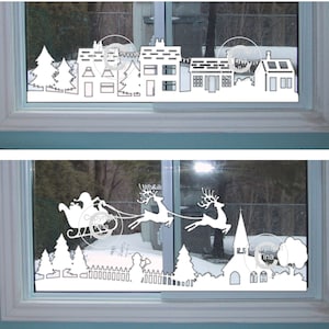 Christmas Winter Village Window Scenes x 2 escenas - archivos de corte descargables inc svg / studio y fcM formatos y PDF para corte a mano