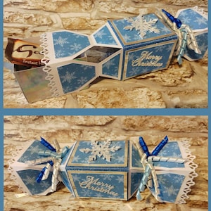 Cracker di Natale con scatola interna nascosta - Tema fiocco di neve Sil Studio - File di taglio SVG o FCM Scan n Cut e PDF per il taglio a mano