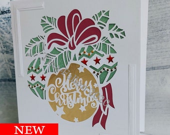 Beautiful Christmas Bauble Square Greetings Card - Digital cutting file download SVG-Studio and FCM