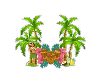Hawaii Cake Topper - Aloha - Tiki - Luau Cake Topper   Print n cut  and Sil Studio