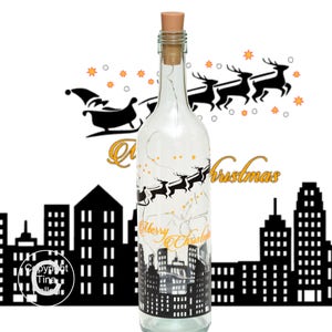Santa Skyline Kerstavond - Snijbestand - SVG FCM Silhouette Wijnfles Vinyl Quote Commercieel gebruik zie beschrijving