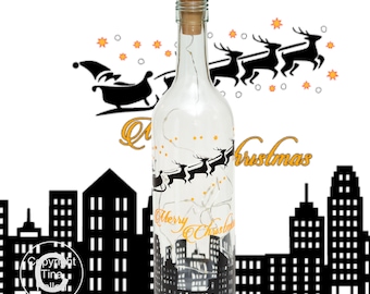 Santa Skyline Christmas Eve - Cutting File - SVG FCM Silhouette Wine bottle Vinyl Quote Commercial use see description