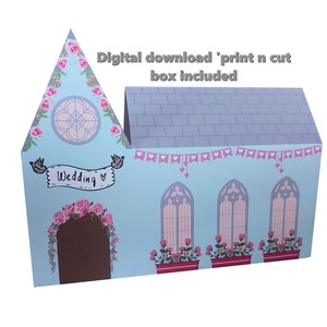 3d Wedding Church Chapel model plier carte avec boîte PDF, JPEG et Sil Studio téléchargement numérique fichier de coupe