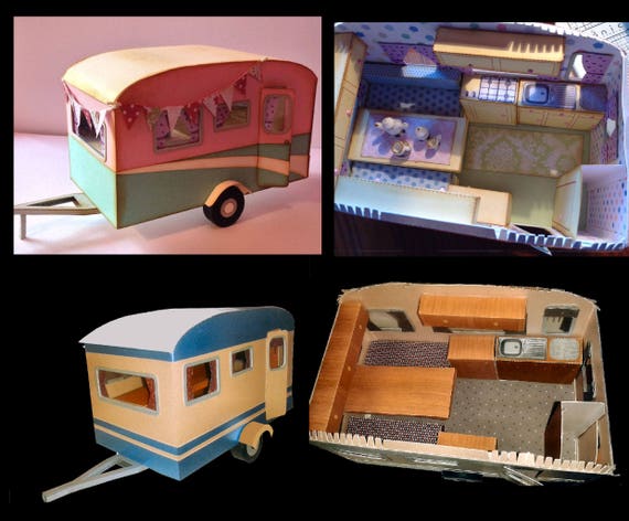 Retro Wohnwagen Camper Modell mit Inneneinrichtung Und Geschenkbox