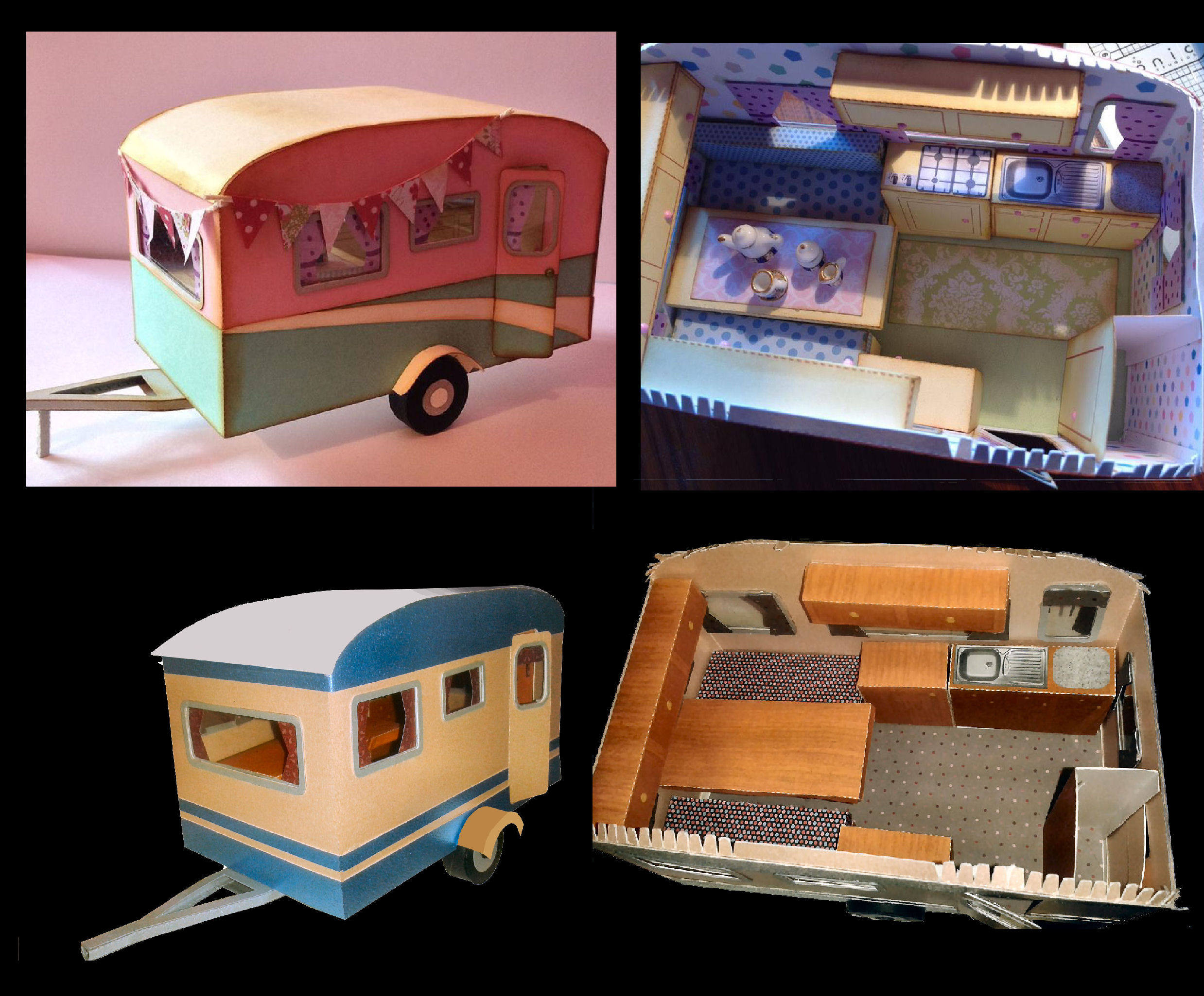 Retro Caravan Camper Model With Internal Furnishings And Gift Box asst cutting file formats,  svg studio pdf fcm