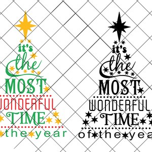 May include: It's the most wonderful time of the year! A green Christmas tree with a yellow star on top and red text that reads "It's the most wonderful time of the year".
