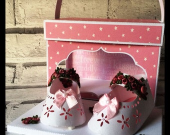 Baby Girls shoe 3d papercraft model  in presentation box  Formats Sil Studio / SVG for Cricut etc  and PDF for handcutting