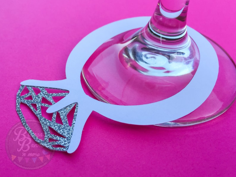 12 Wine Glass Markers Diamond Ring Decor Silver Glitter | Etsy