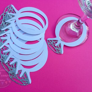 12 Wine Glass Markers Diamond Ring Decor, Silver Glitter Diamond on ...