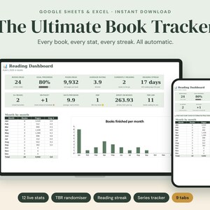 Ultimative Buch-Tracker-Tabelle | Lesetagebuch mit Dashboard, TBR-Zufallsgenerator, Leseserien- und Serien-Tracker | Google Tabellen und Excel