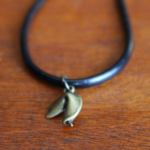 Mini Bronze Fortune Cookie Leather Cord Chocker image 1