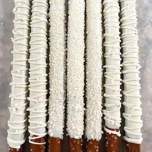 All White Decorated Pretzel Rods
