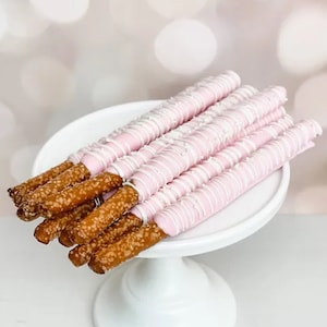 Pink and White Decorated Pretzel Rods