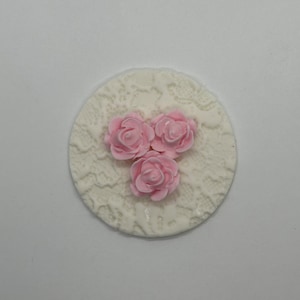 White Lace with Pink Florals Fondant Cupcake Toppers