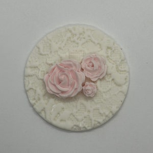White Lace with Pink Florals Fondant Cupcake Toppers (multi size florals)