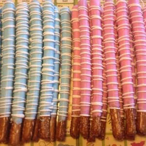 Pink and Blue Decorated Pretzel Rods