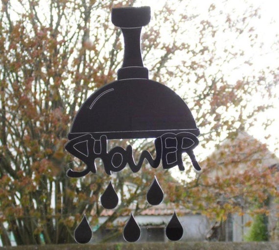 Funky Shower Head Droplets Acrylic Mirrored Door Sign