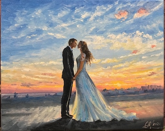 Pintura de boda pintura al óleo personalizada arte Comisión retrato pintura al óleo sobre lienzo arte Comisión pintura original Retrato de boda personalizado