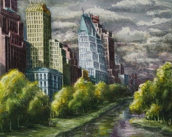 New York Watercolor painting original Landscape painting Central park watercolor New York City painting New York skyline watercolor art NYC