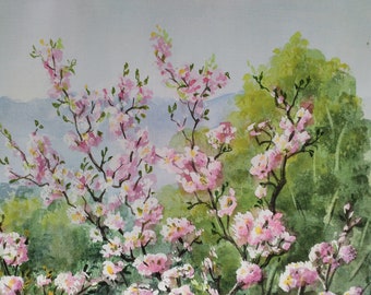 写真から水彩画を依頼する 桜の絵 ピンク 花の絵 木の絵 風景画