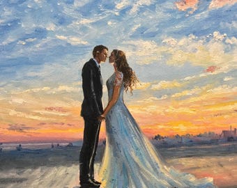 Commission painting Impressionist art custom oil painting from photo to couple painting oil on canvas Wedding portrait 1st Anniversary gift