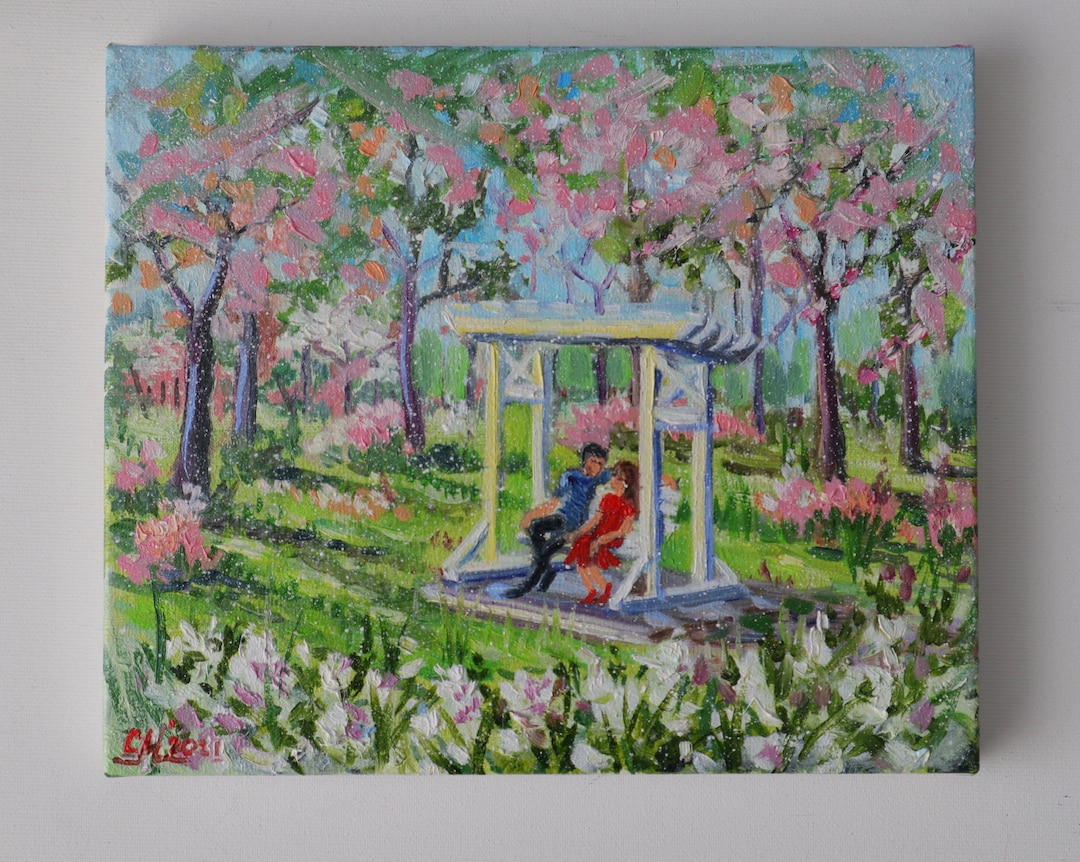 Cherry Blossom Trees Painting Spring Garden Painting Floral Landscape ...