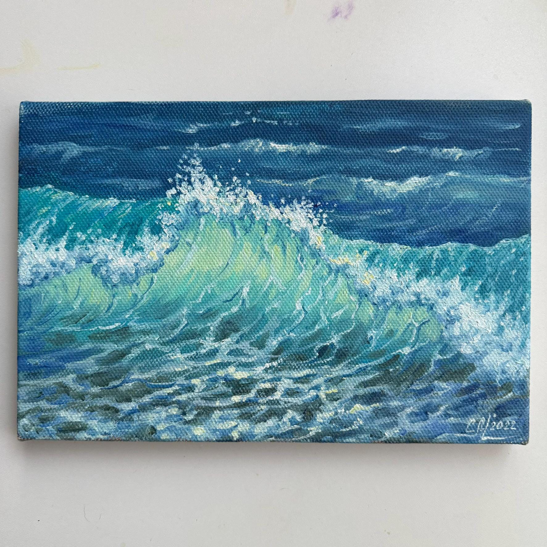 キャンバスに描かれた海の絵アート オリジナル絵画 印象派アート 海事