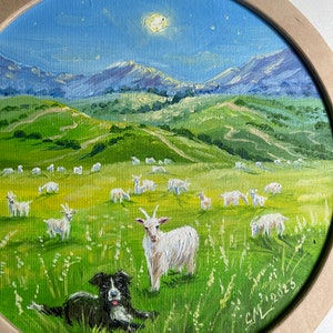 Ukrainian Landscape painting on canvas original Impressionist painting Goats Painting Speep painting Farm animal framed painting farmhouse image 7