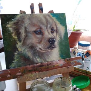Original Dog portrait painting Animal painting Small oil painting puppy Gift for kids room decor Wife christmas gift for Dog lover gifts
