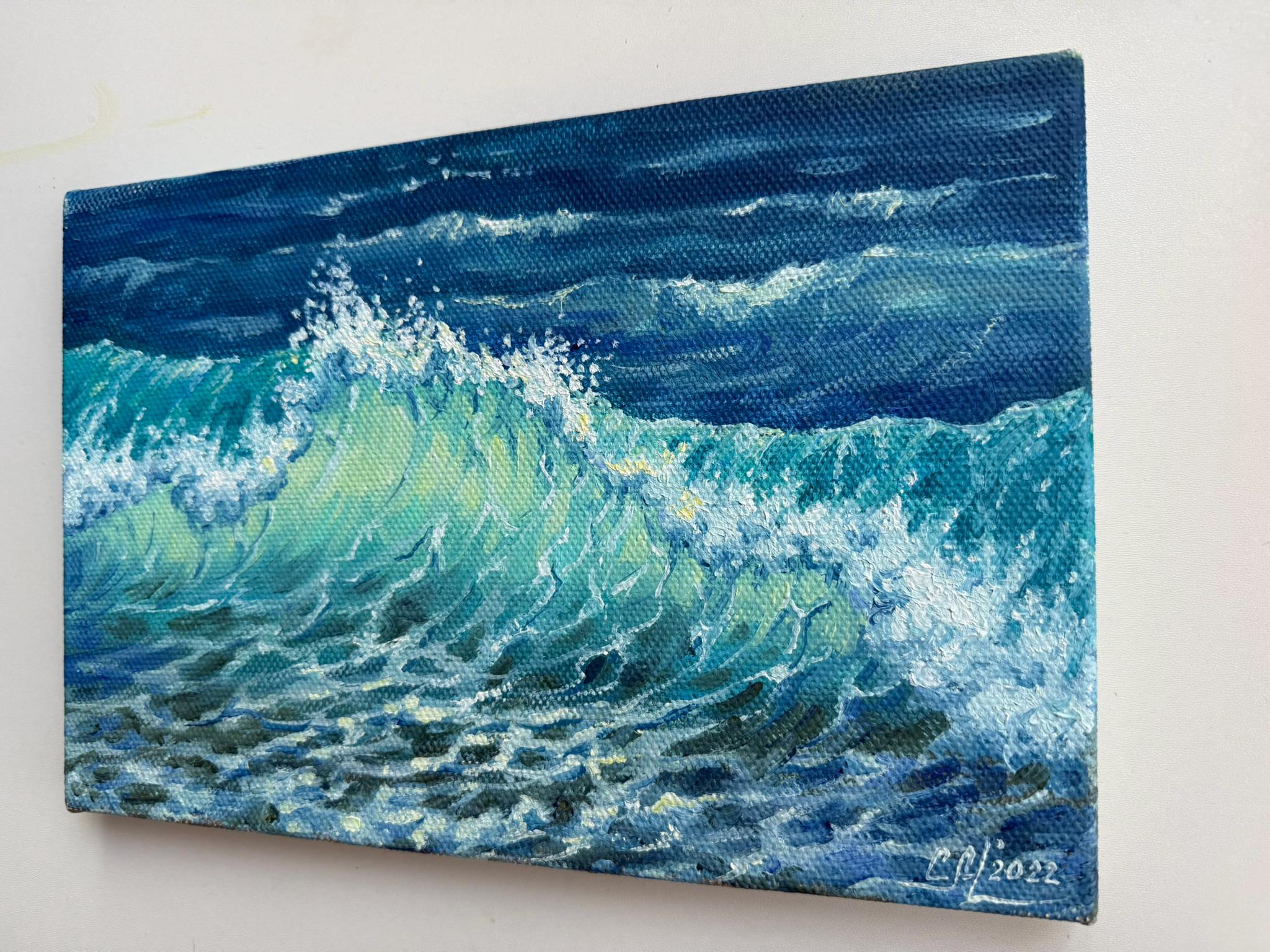 キャンバスに描かれた海の絵アート オリジナル絵画 印象派アート 海事