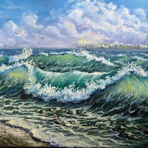 Original oil painting Impressionist art beach painting Ocean art Landscape painting on canvas original art 20x28 artwork Ocean painting Sea