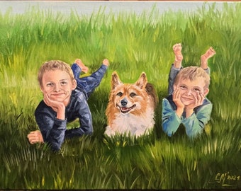 Commission painting dog portrait from photo Commission painting on canvas art commission dog painting custom dog family portrait painting