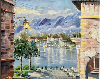 コモ湖の絵画、イタリアの風景画、油絵 13x16 - Etsy 日本