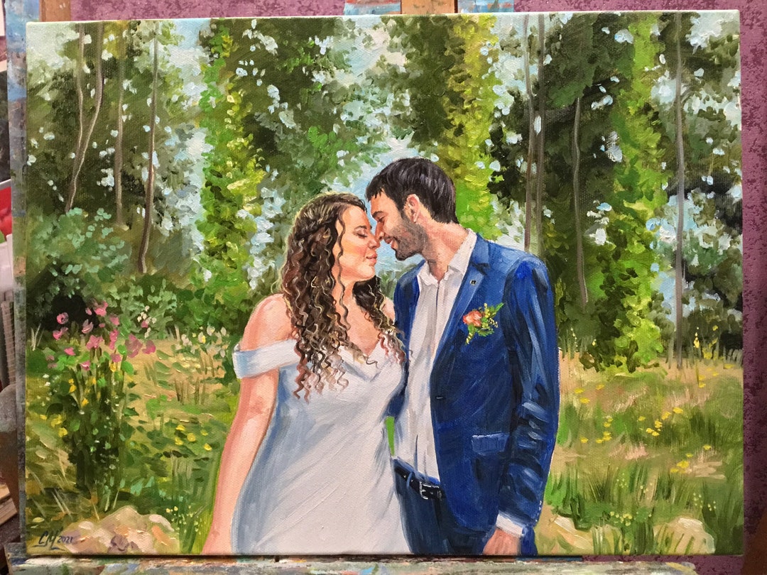 Commission Painting on Canvas Wedding Painting From Photo Custom Oil ...